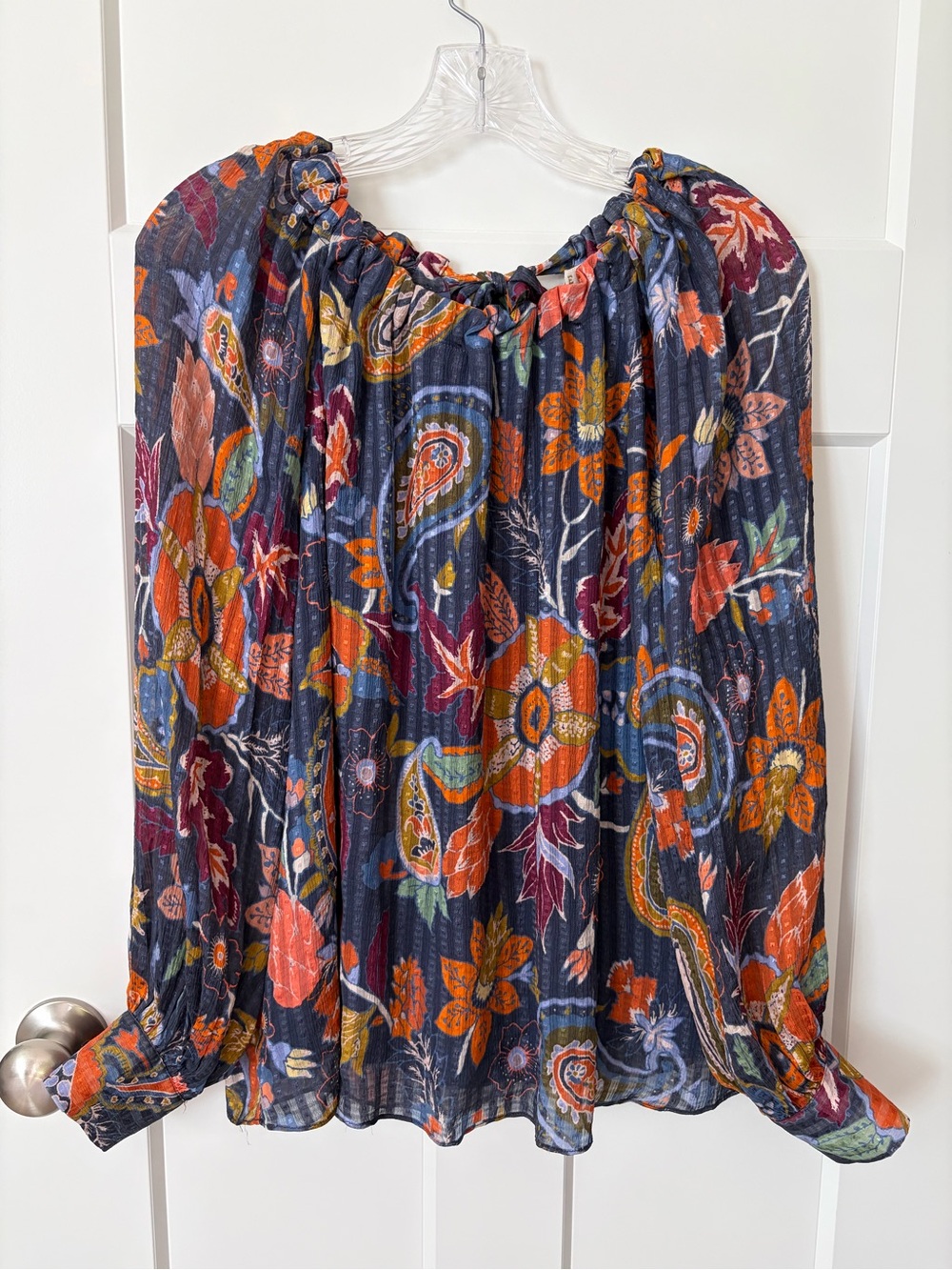 Marie Oliver Silk Blend Floral Blouse Puff Sleeve Paisley Boho Multicolor Top